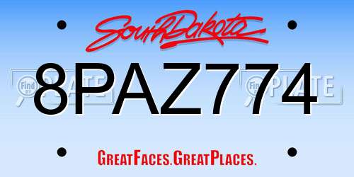 8PAZ774 South Dakota License Plate