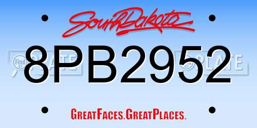 8PB2952 South Dakota License Plate