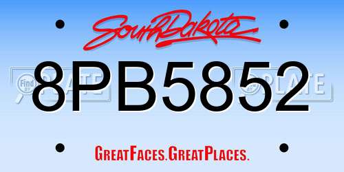 8PB5852 South Dakota License Plate