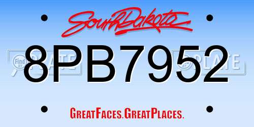 8PB7952 South Dakota License Plate