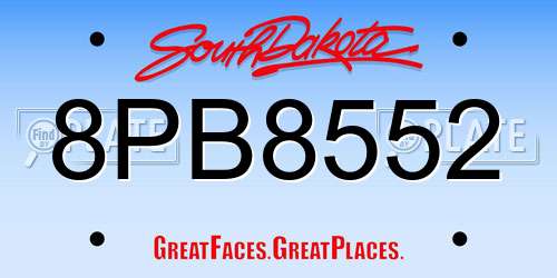8PB8552 South Dakota License Plate