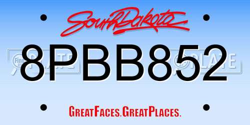 8PBB852 South Dakota License Plate