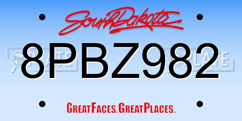 8PBZ982 South Dakota License Plate