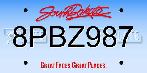 8PBZ987 South Dakota License Plate