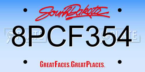 8PCF354 South Dakota License Plate