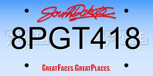 8PGT418 South Dakota License Plate