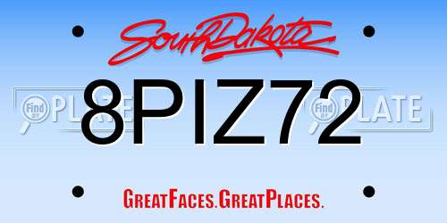 8PIZ72 South Dakota License Plate