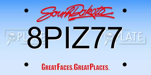 8PIZ77 South Dakota License Plate