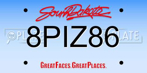 8PIZ86 South Dakota License Plate