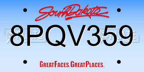 8PQV359 South Dakota License Plate