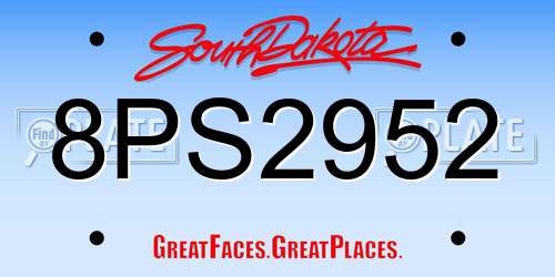 8PS2952 South Dakota License Plate