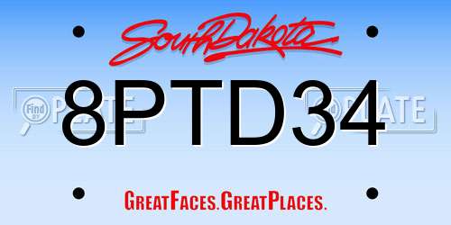 8PTD34 South Dakota License Plate