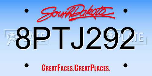 8PTJ292 South Dakota License Plate