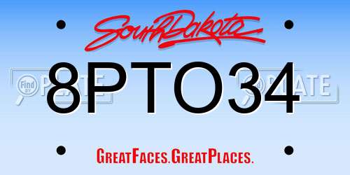 8PTO34 South Dakota License Plate