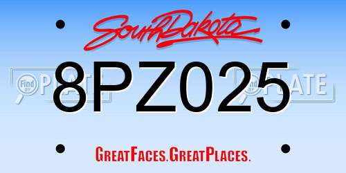 8PZ025 South Dakota License Plate