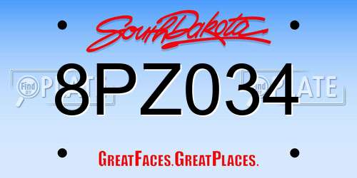 8PZ034 South Dakota License Plate