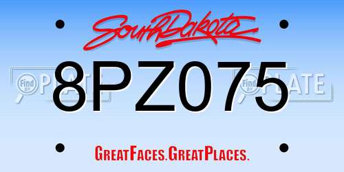 8PZ075 South Dakota License Plate