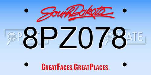 8PZ078 South Dakota License Plate