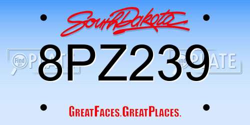 8PZ239 South Dakota License Plate