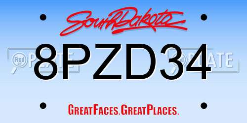 8PZD34 South Dakota License Plate