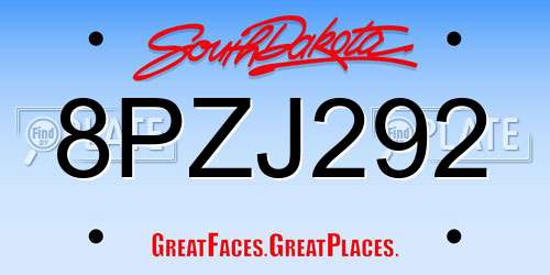 8PZJ292 South Dakota License Plate