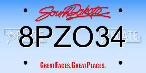 8PZO34 South Dakota License Plate