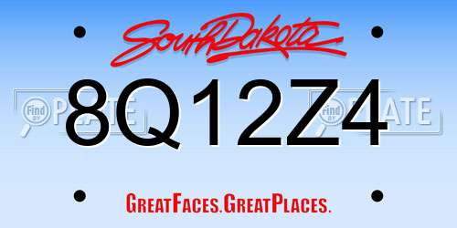 8Q12Z4 South Dakota License Plate