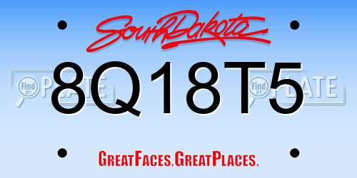 8Q18T5 South Dakota License Plate