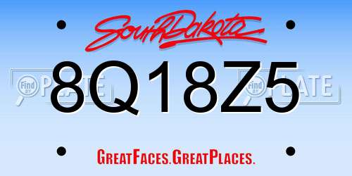 8Q18Z5 South Dakota License Plate