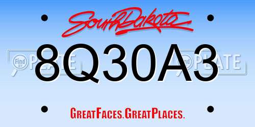 8Q30A3 South Dakota License Plate