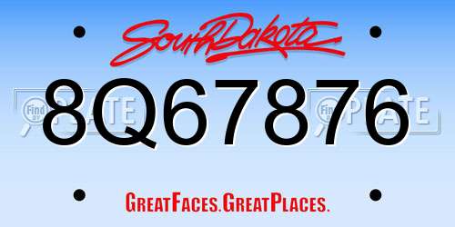 8Q67876 South Dakota License Plate