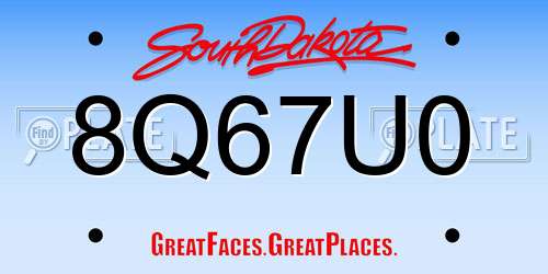 8Q67U0 South Dakota License Plate