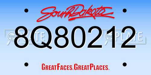 8Q80212 South Dakota License Plate