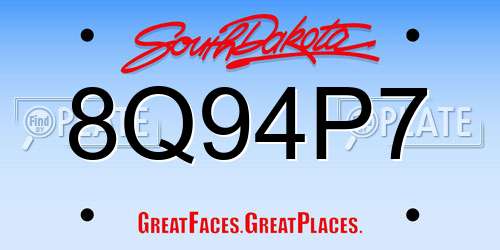 8Q94P7 South Dakota License Plate