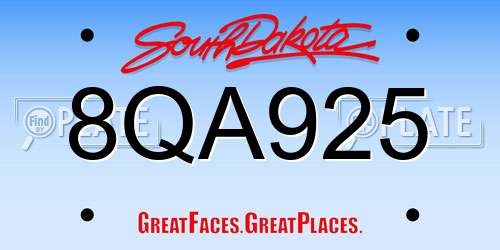 8QA925 South Dakota License Plate