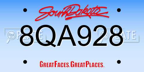 8QA928 South Dakota License Plate