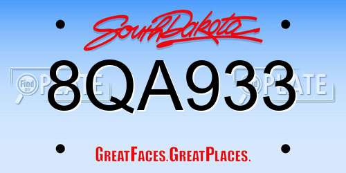 8QA933 South Dakota License Plate