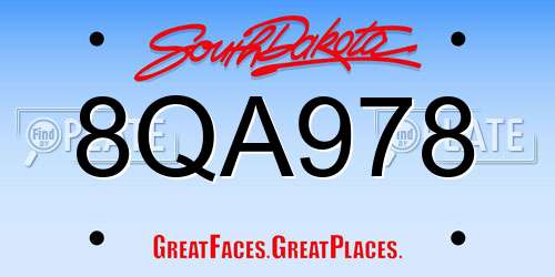8QA978 South Dakota License Plate