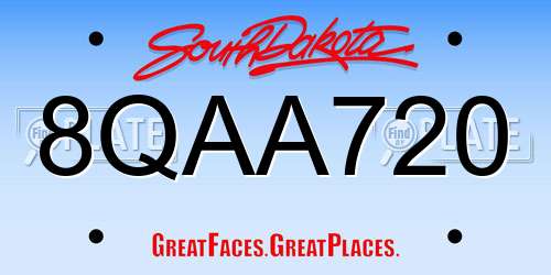 8QAA720 South Dakota License Plate