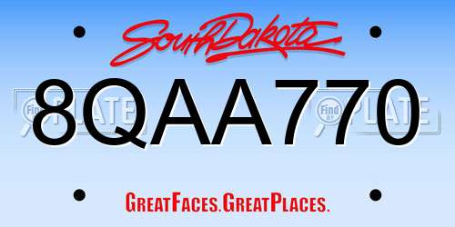 8QAA770 South Dakota License Plate