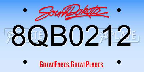 8QB0212 South Dakota License Plate