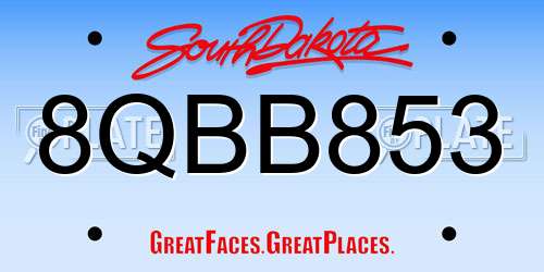 8QBB853 South Dakota License Plate