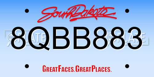 8QBB883 South Dakota License Plate
