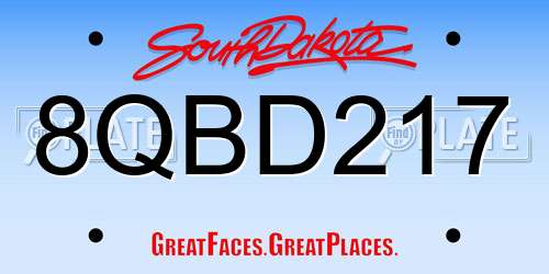 8QBD217 South Dakota License Plate