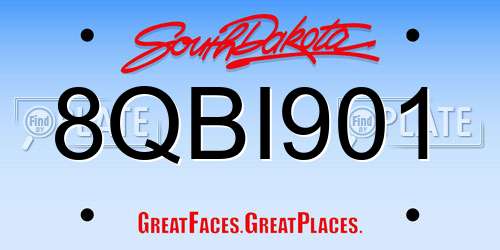 8QBI901 South Dakota License Plate