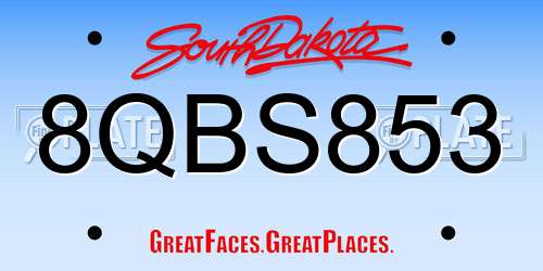 8QBS853 South Dakota License Plate