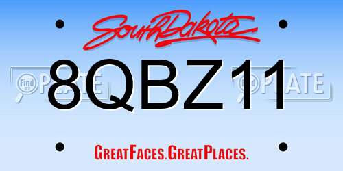 8QBZ11 South Dakota License Plate