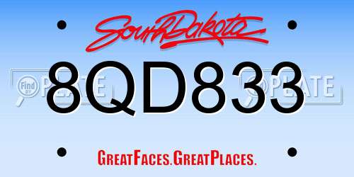 8QD833 South Dakota License Plate
