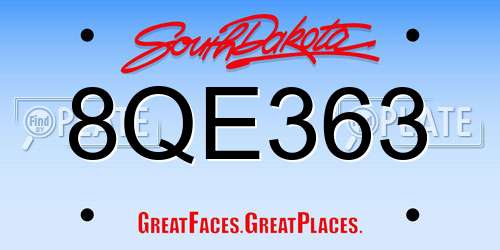 8QE363 South Dakota License Plate