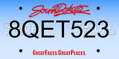 8QET523 South Dakota License Plate